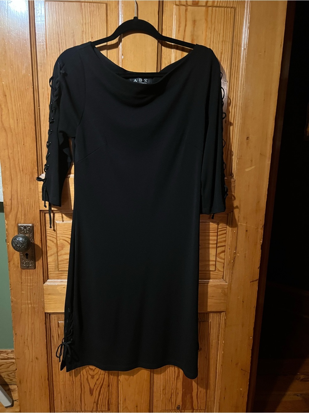 ABS Allen Schwartz Black Lace-Up Sleeve Midi Dress